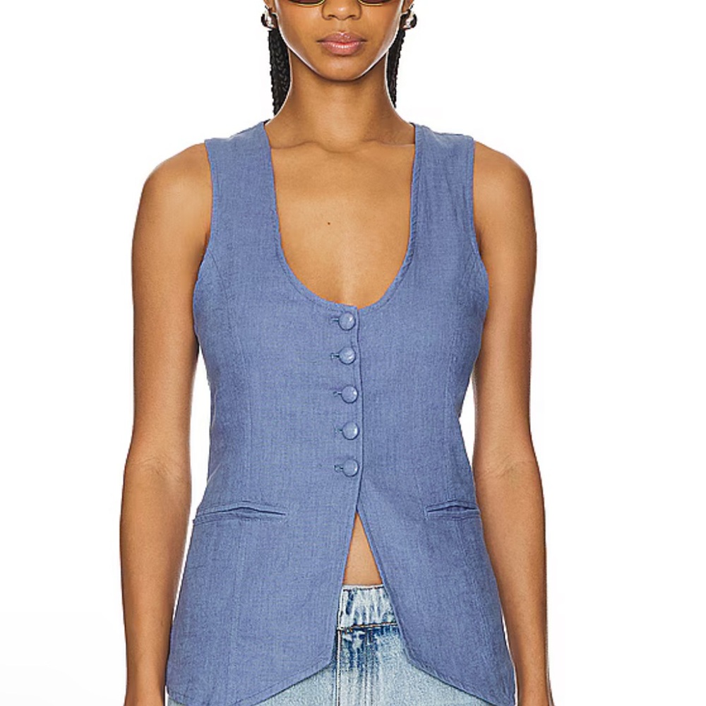 Free People Millie Linen Vest - Demin Color Medium